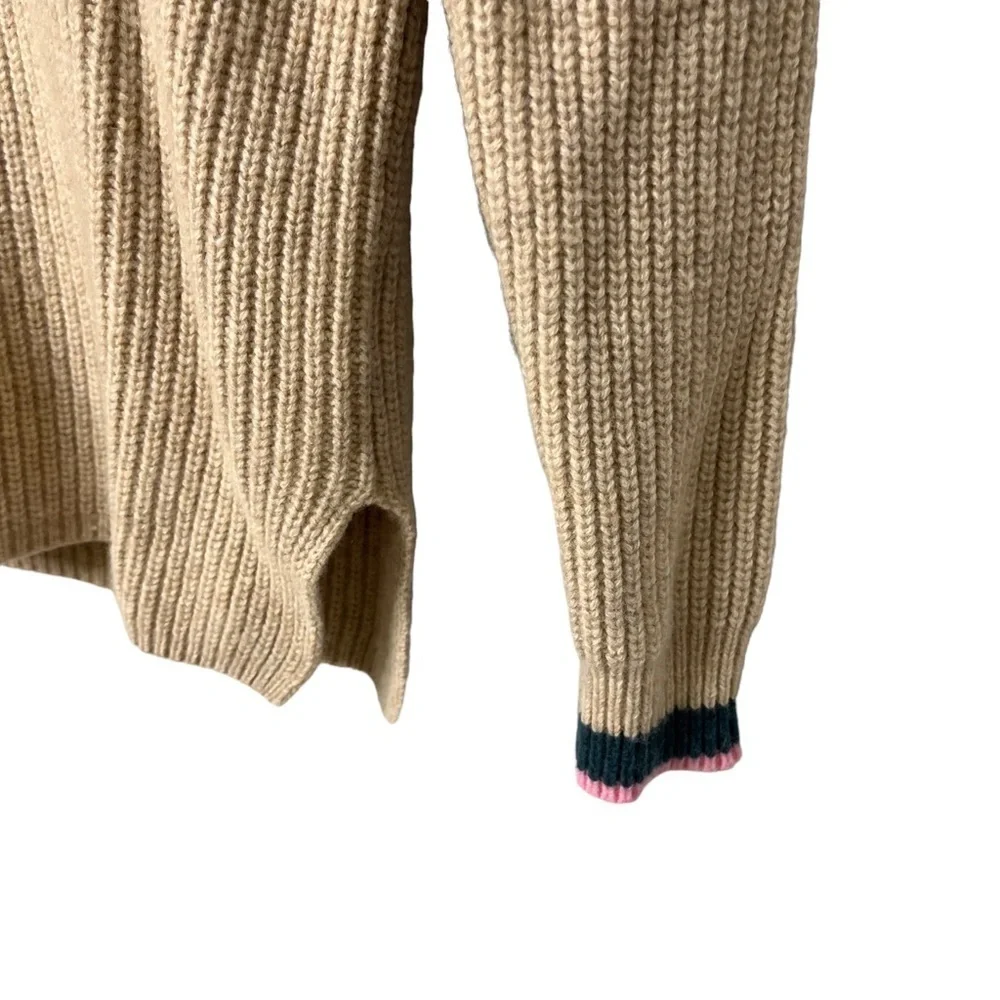 Madewell Tipped Forrest V Neck Knit Sweater Tan Size Small MC009 - Picture 4 of 9